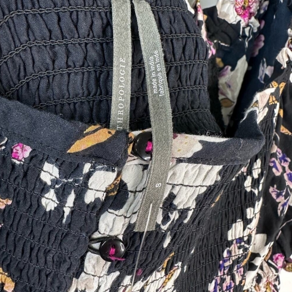 Anthropologie Floral Midi Dress with Puff Sleeves and Smocked Bust NWT - Picture 10 of 12